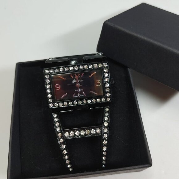 Geneva Platinum Black Bracelet Watch No. 7169 Crystals Stainless Steel - Picture 7 of 7